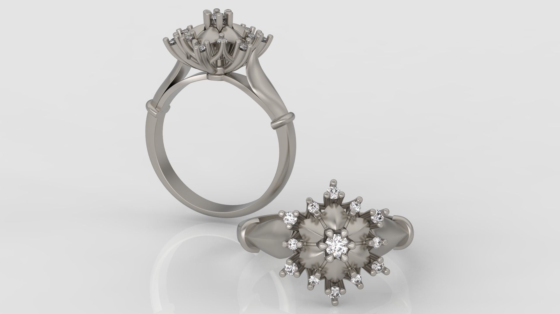 Ring and Earrings Diamond jewelry set 3d print model A76 3D print model_3