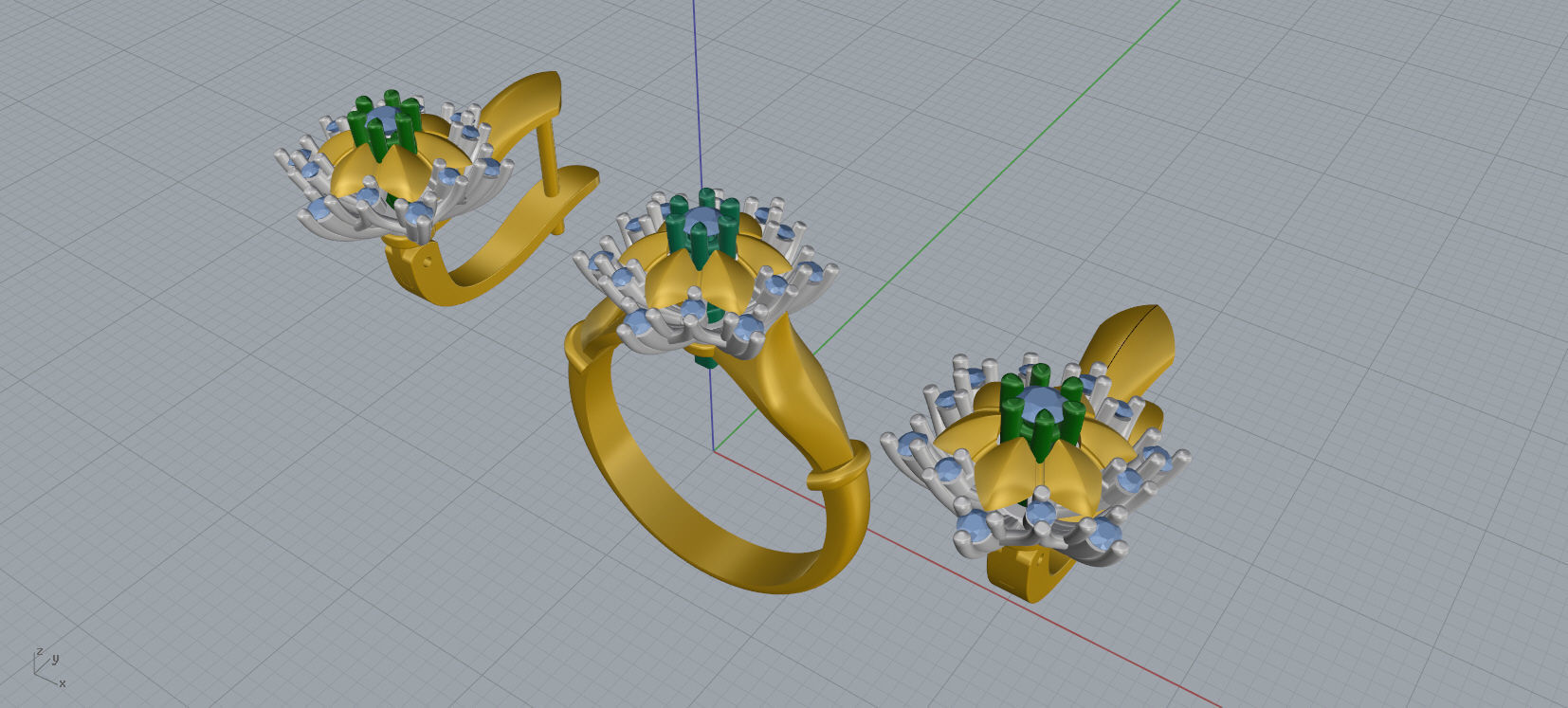 Ring and Earrings Diamond jewelry set 3d print model A76 3D print model_14