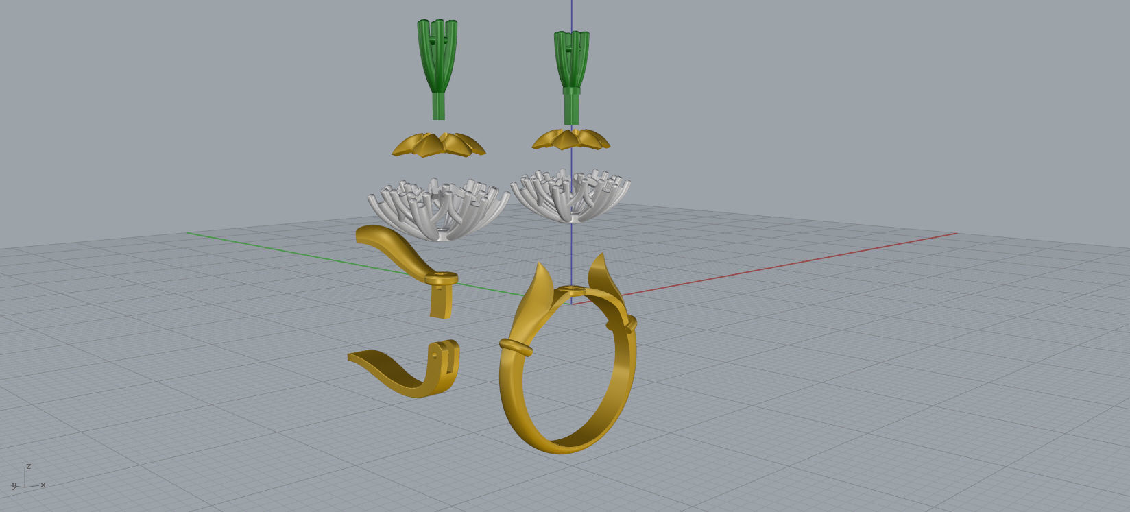 Ring and Earrings Diamond jewelry set 3d print model A76 3D print model_17