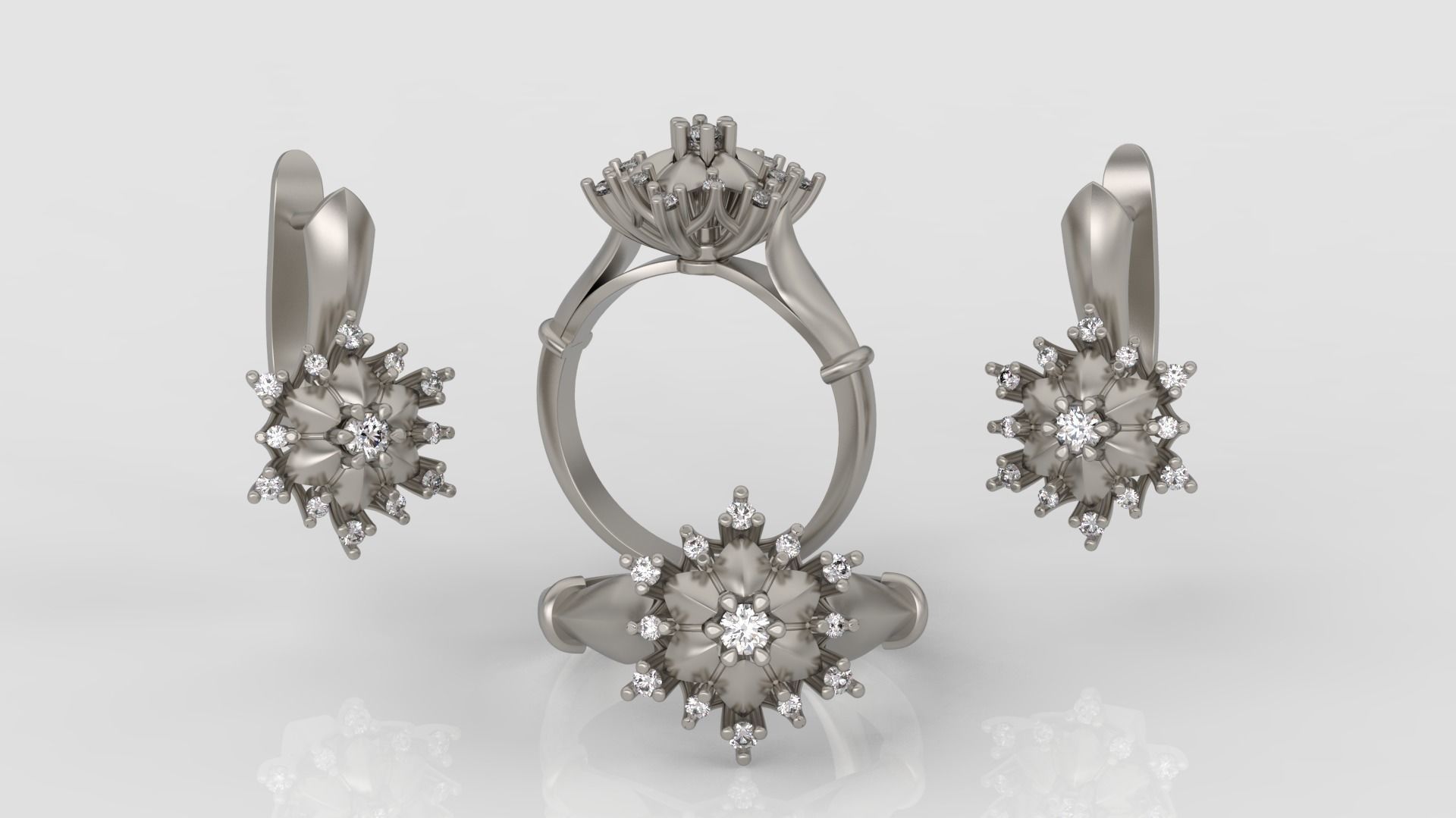 Ring and Earrings Diamond jewelry set 3d print model A76 3D print model_1