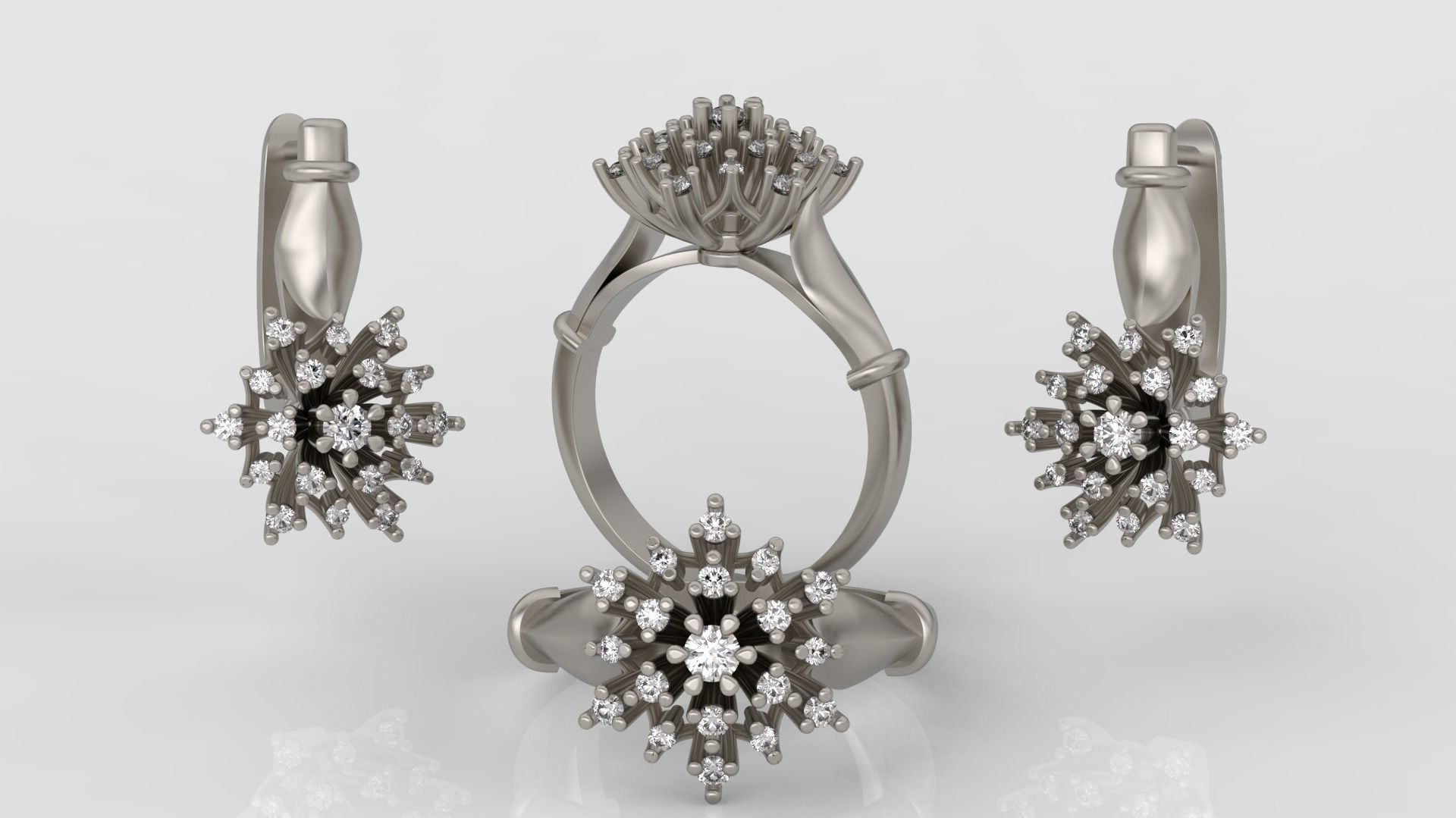 Ring and Earrings Diamond jewelry set 3d print model A77 3D print model_2