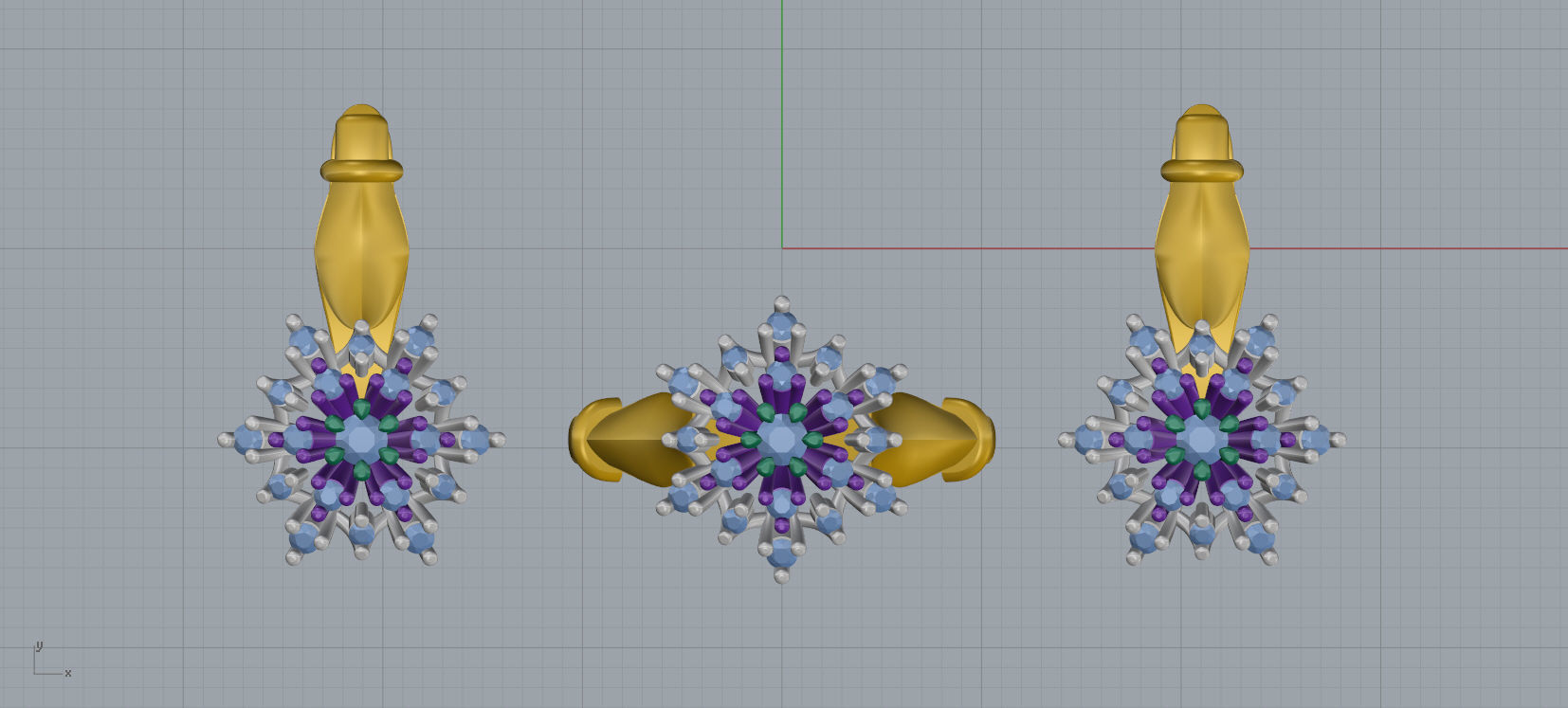 Ring and Earrings Diamond jewelry set 3d print model A77 3D print model_11