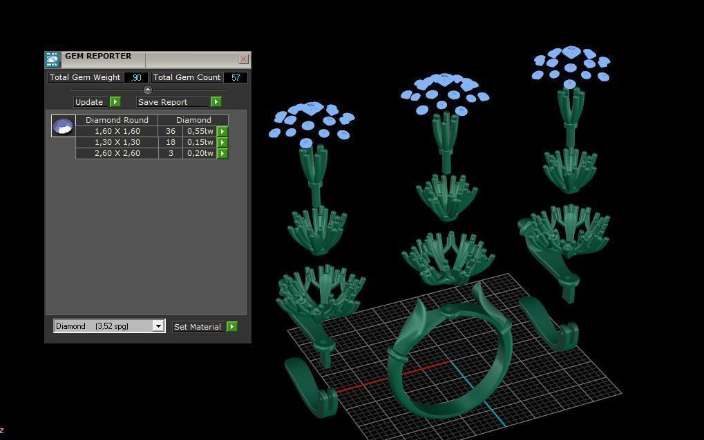 Ring and Earrings Diamond jewelry set 3d print model A77 3D print model_9