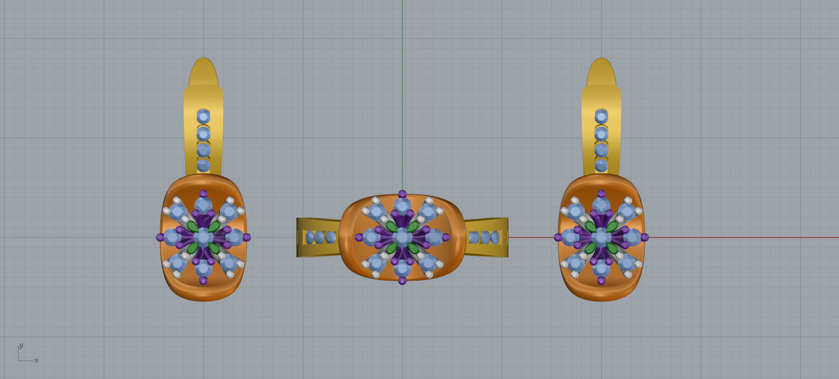 Ring and Earrings Diamond jewelry set 3d print model A80 3D print model_11