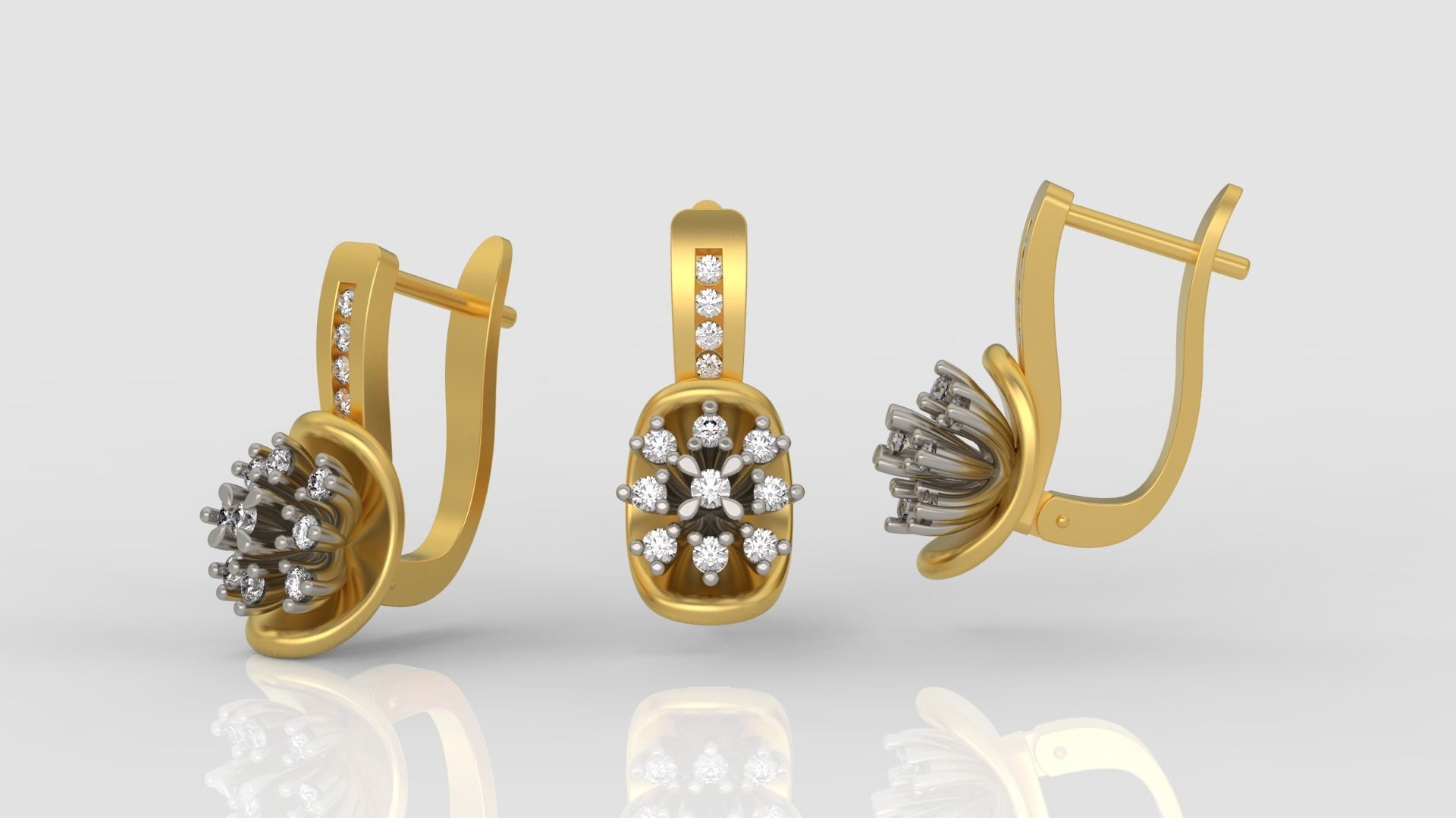 Ring and Earrings Diamond jewelry set 3d print model A80 3D print model_6