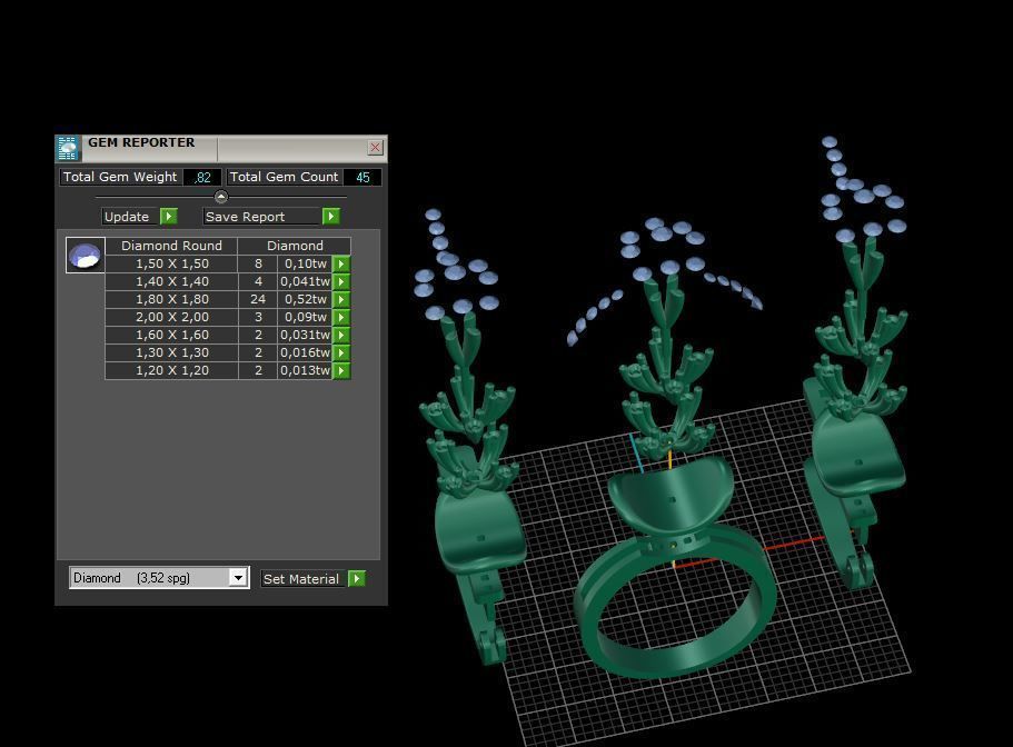 Ring and Earrings Diamond jewelry set 3d print model A80 3D print model_9