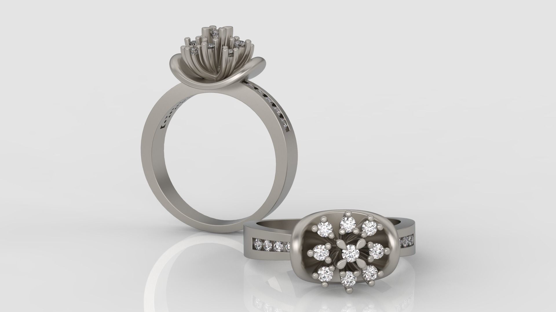 Ring and Earrings Diamond jewelry set 3d print model A80 3D print model_3