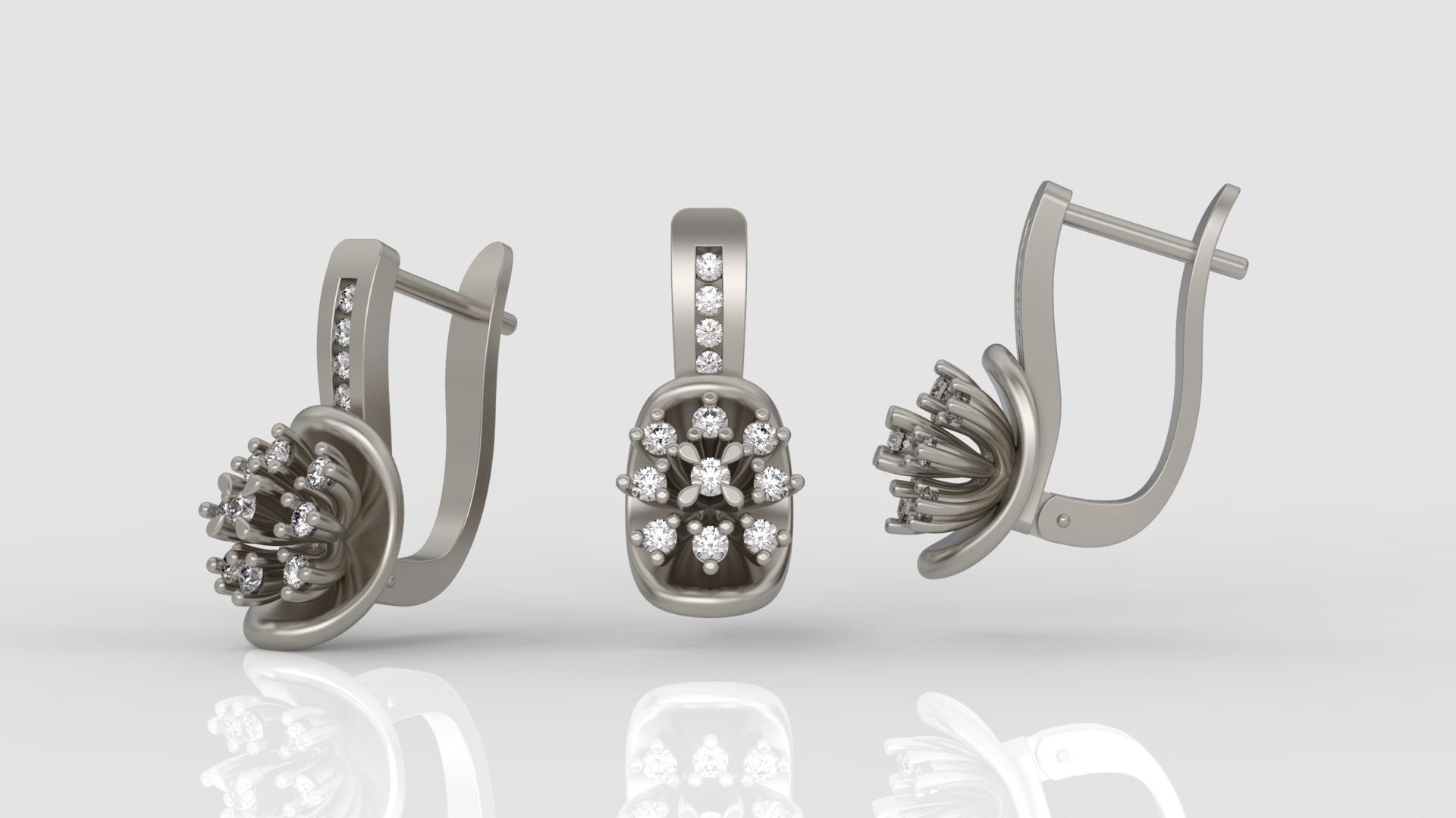 Ring and Earrings Diamond jewelry set 3d print model A80 3D print model_7