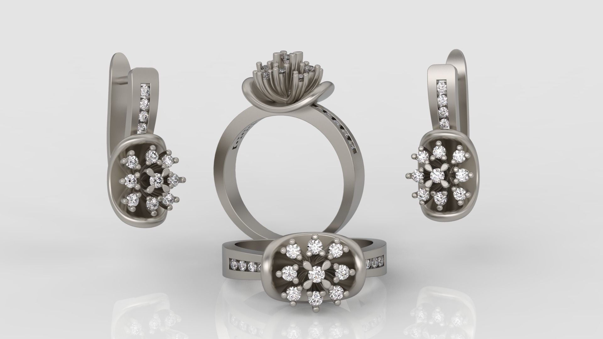 Ring and Earrings Diamond jewelry set 3d print model A80 3D print model_1
