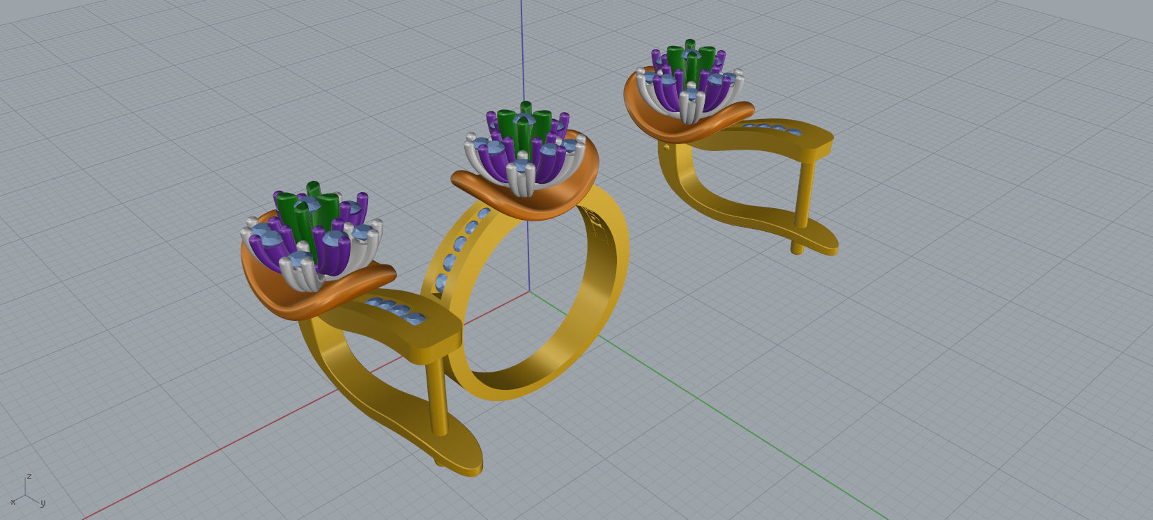 Ring and Earrings Diamond jewelry set 3d print model A80 3D print model_15