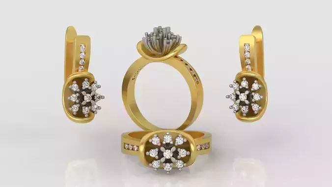 Ring and Earrings Diamond jewelry set 3d print model A80