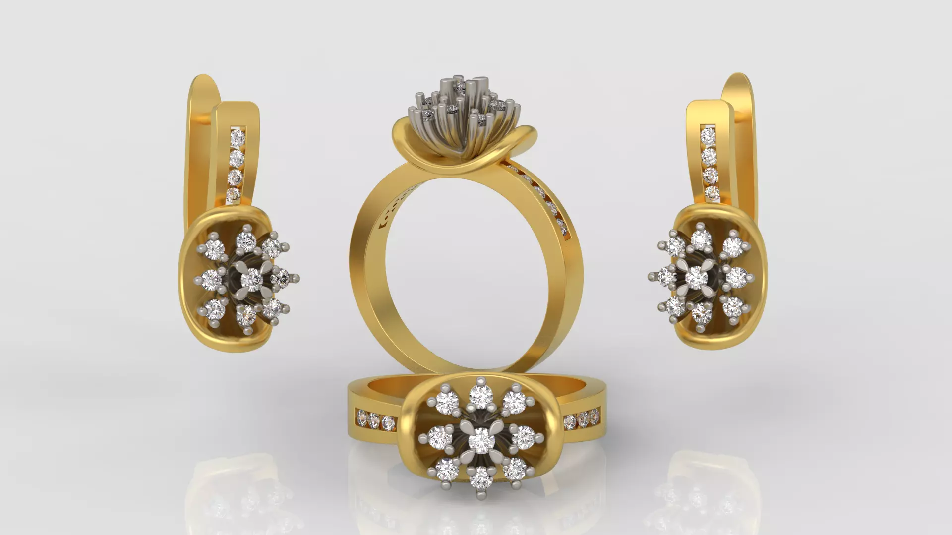 Ring and Earrings Diamond jewelry set 3d print model A80 3D print model_0