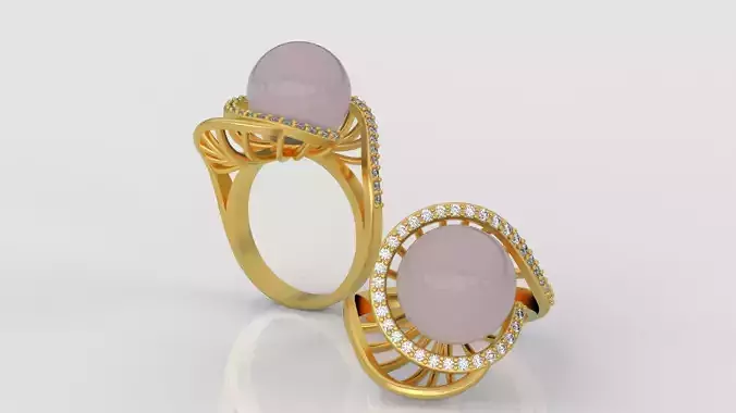 Pearl Ring and Earrings Diamond jewelry set 3d print model A87