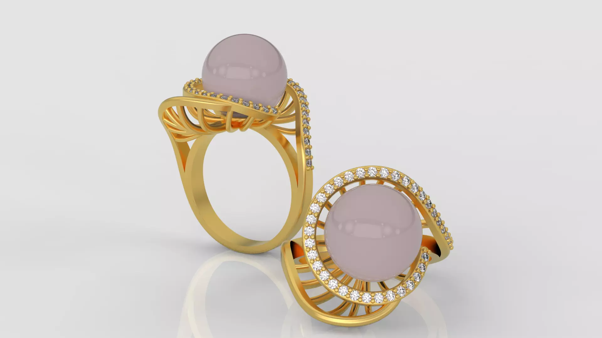 Pearl Ring and Earrings Diamond jewelry set 3d print model A87 3D print model