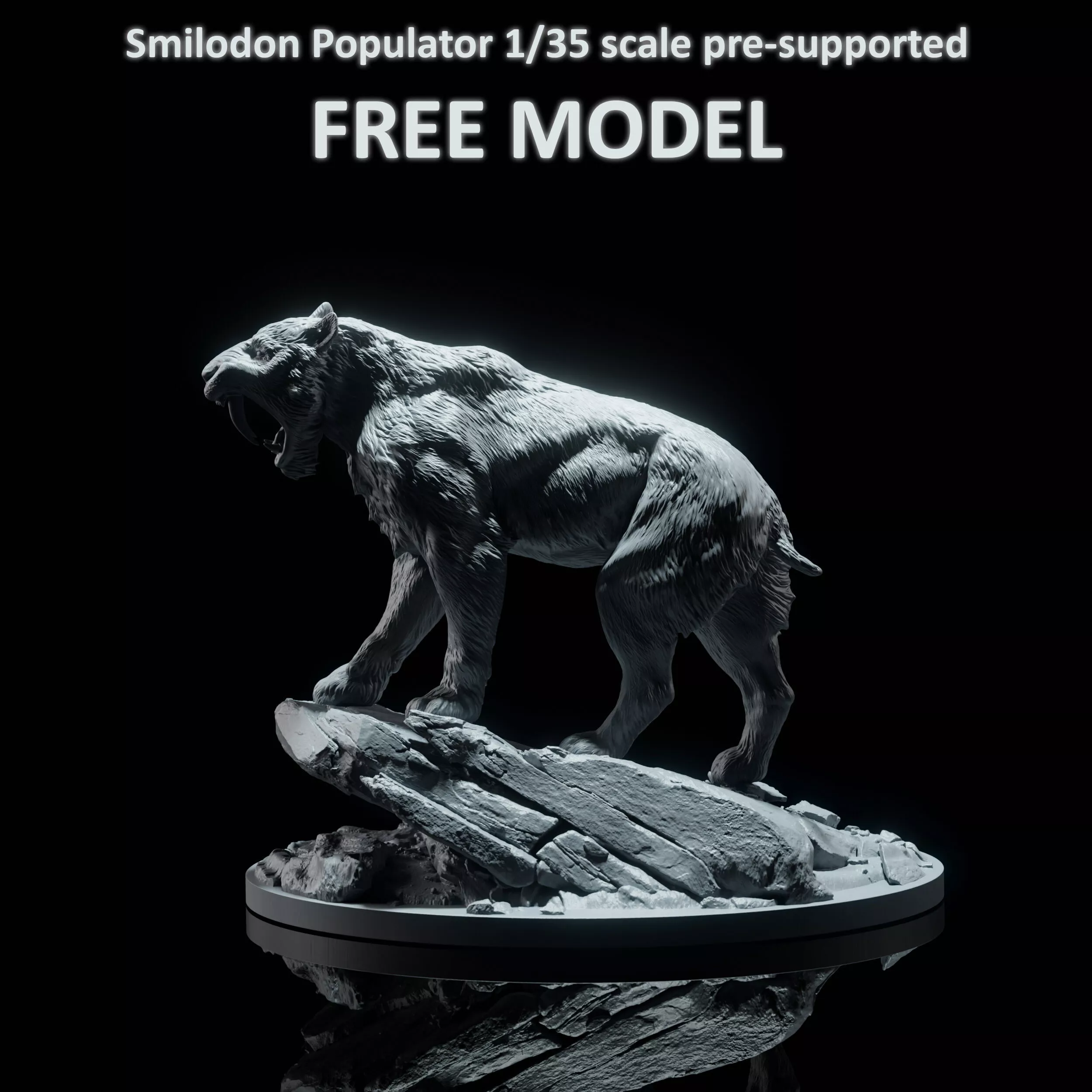 Smilodon Populator roaring 1-35 scale pre-supported Free 3D print model