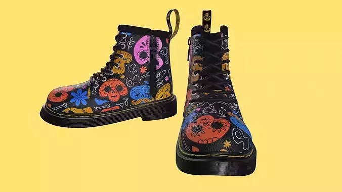 Mexican skull Black leather Boots