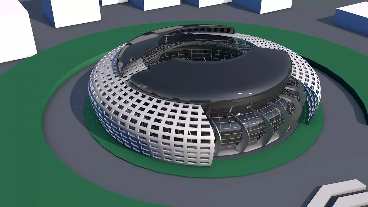 Exterior futuristic  Stadium  Low-poly 3D model_0