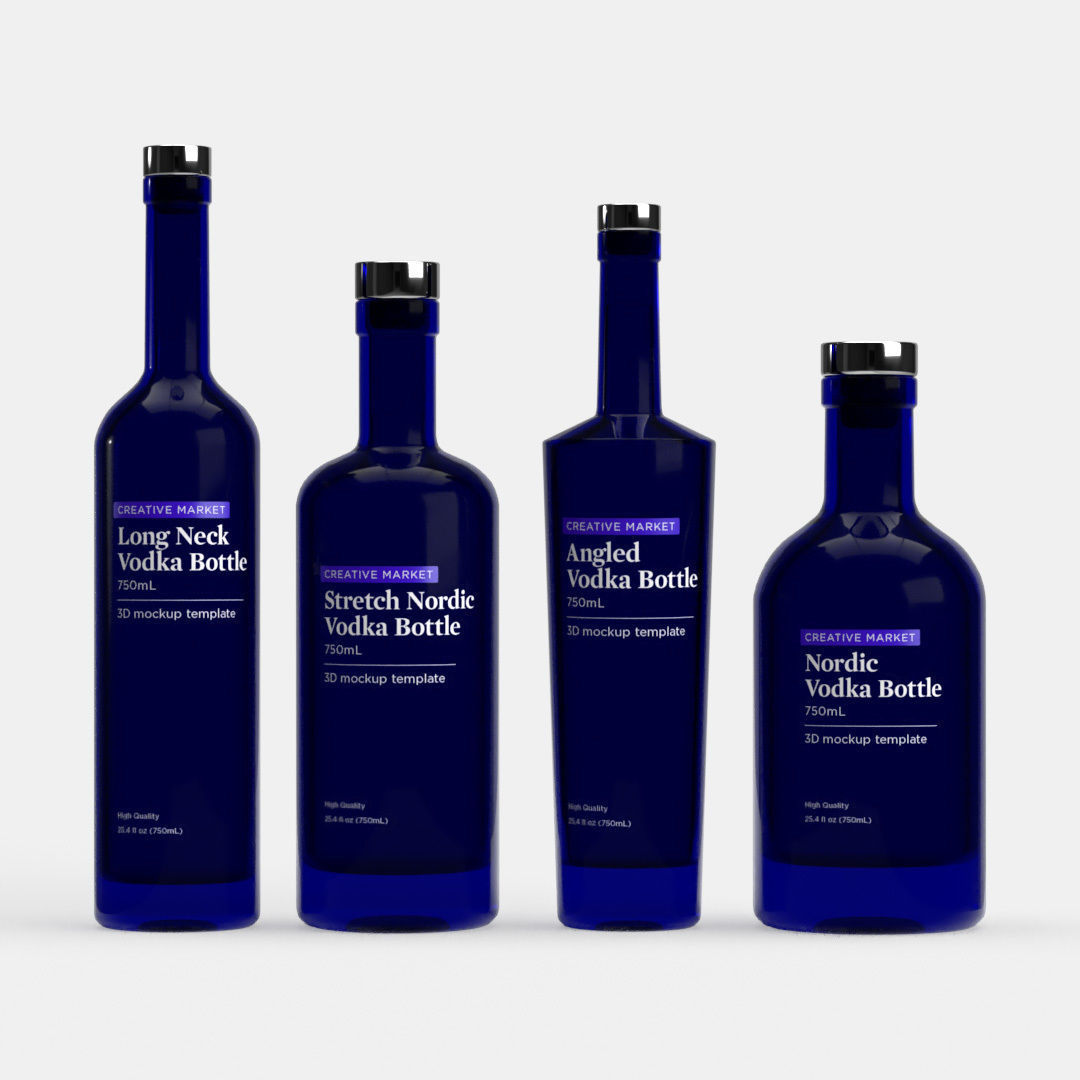 750mL Glass Vodka Bottles Set of 4 3D model_1