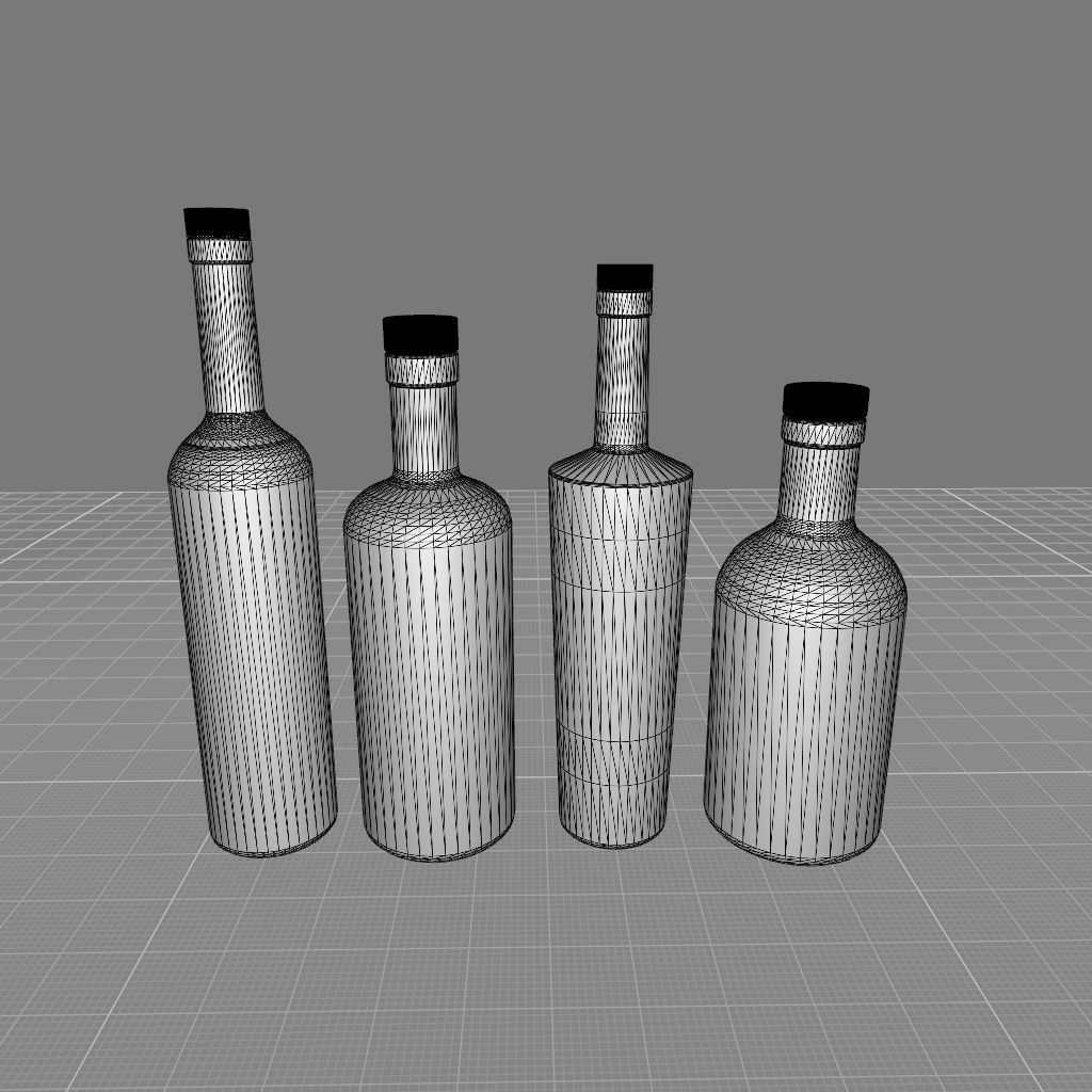 750mL Glass Vodka Bottles Set of 4 3D model_2