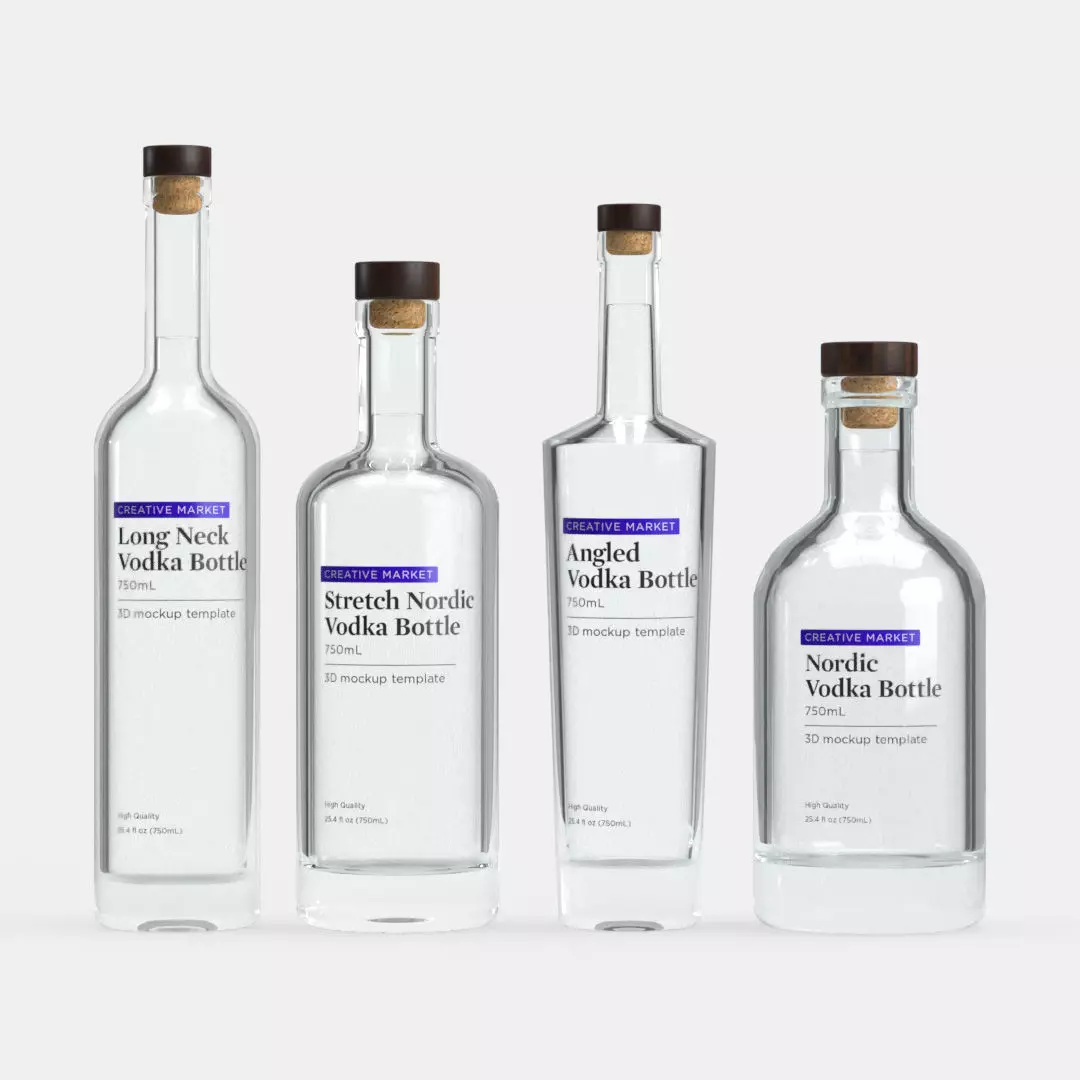 750mL Glass Vodka Bottles Set of 4 3D model_0