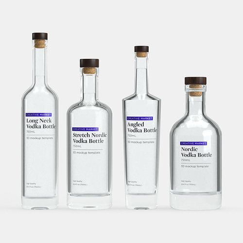 750mL Glass Vodka Bottles Set of 4 3D model