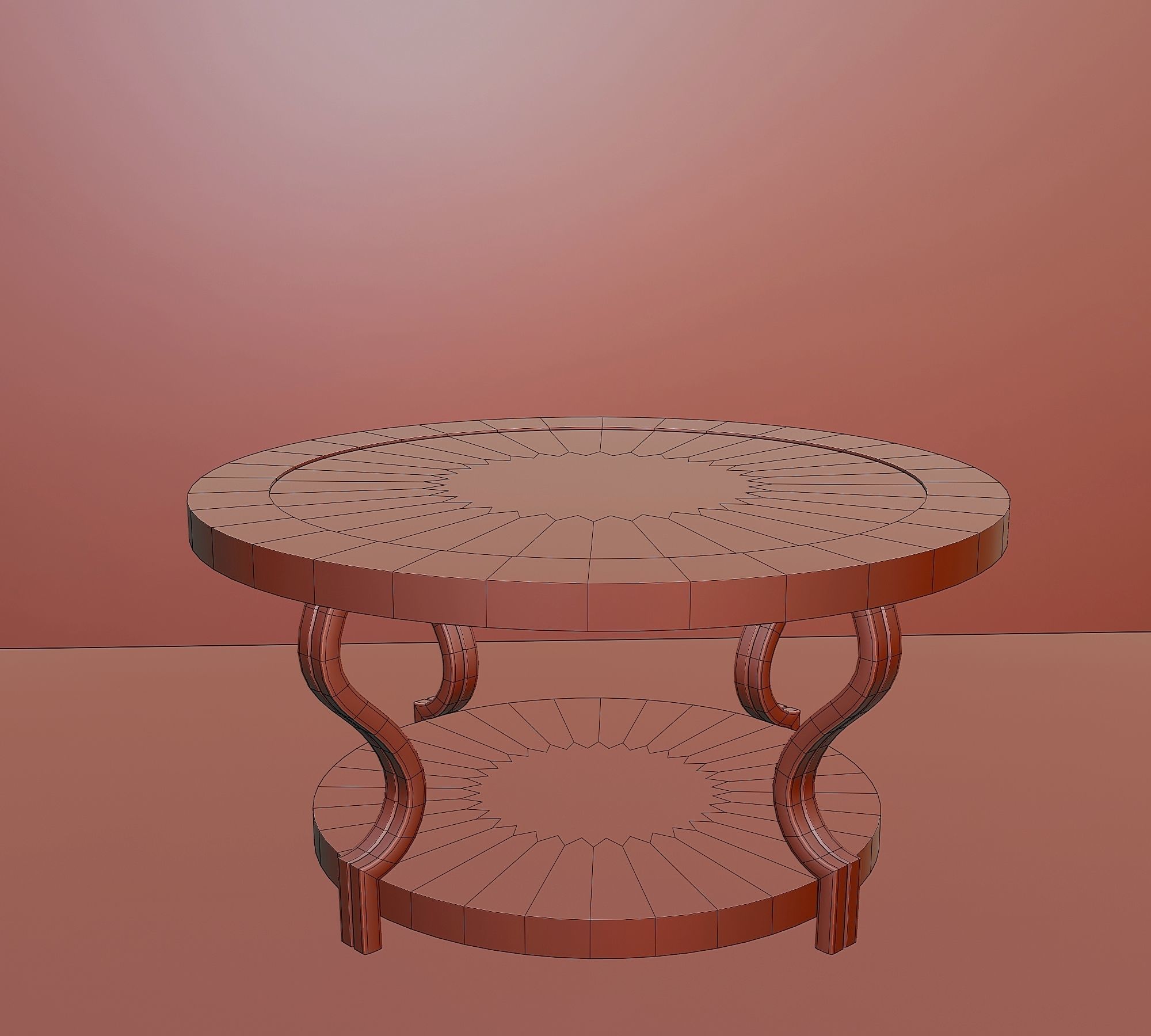 Antique wooden coffee table Low-poly 3D model_4