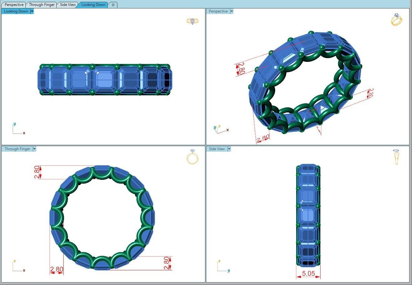 Ring410 princess cut eternity ring gold 3D print model_5