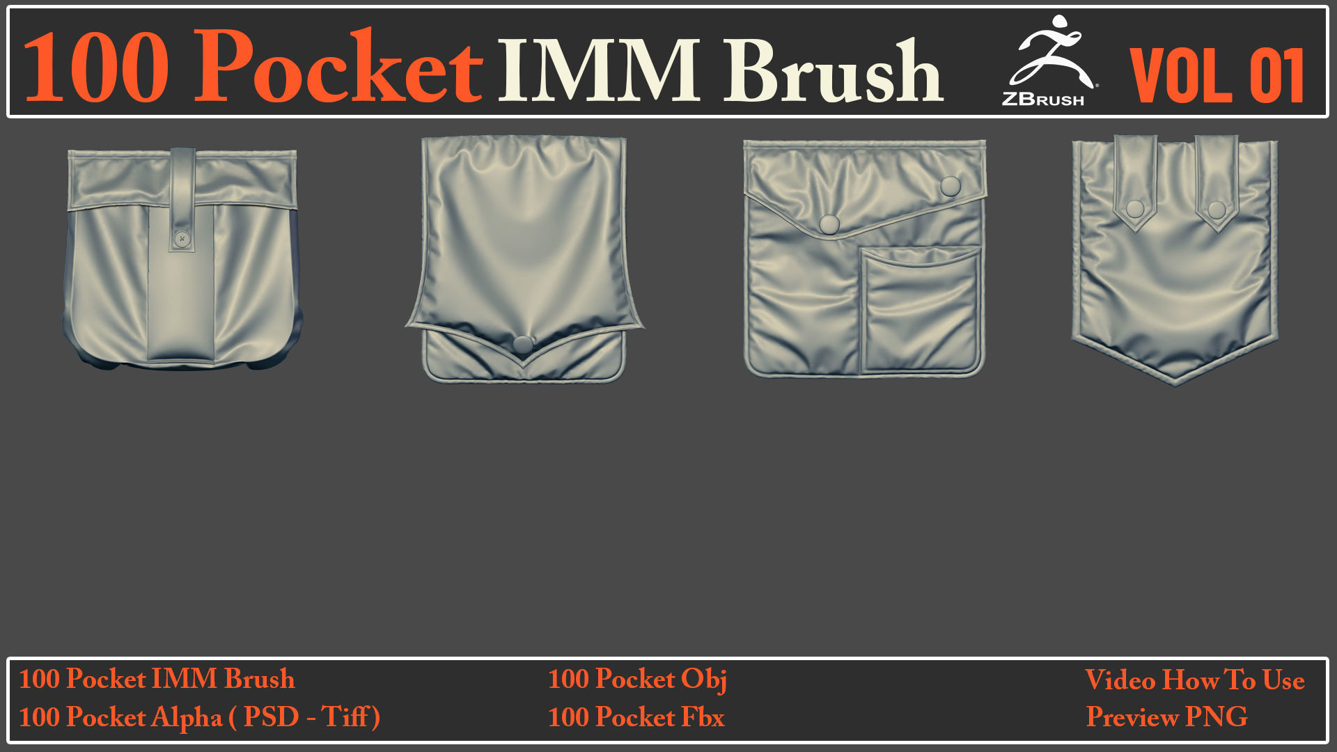 100 Pocket IMM Brush - 100 FBX - OBJ Files - Video How To Use 3D model_15