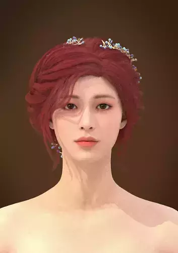 Bun hair 014-FV2 for Yuna-FV2 3D model from 3DClo Software