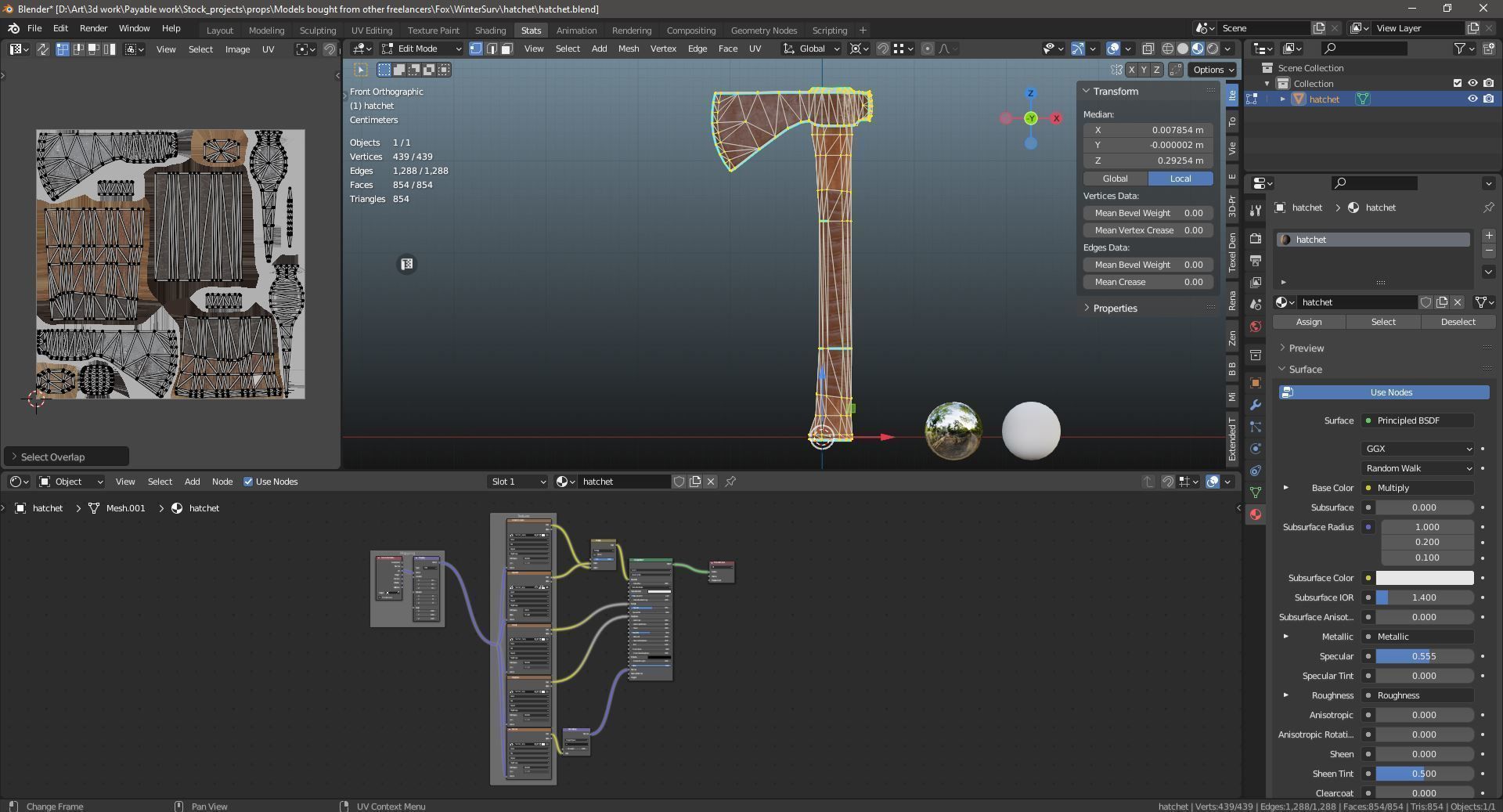  crafted scratched iron Hatchet axe tool er1 Low-poly 3D model_8