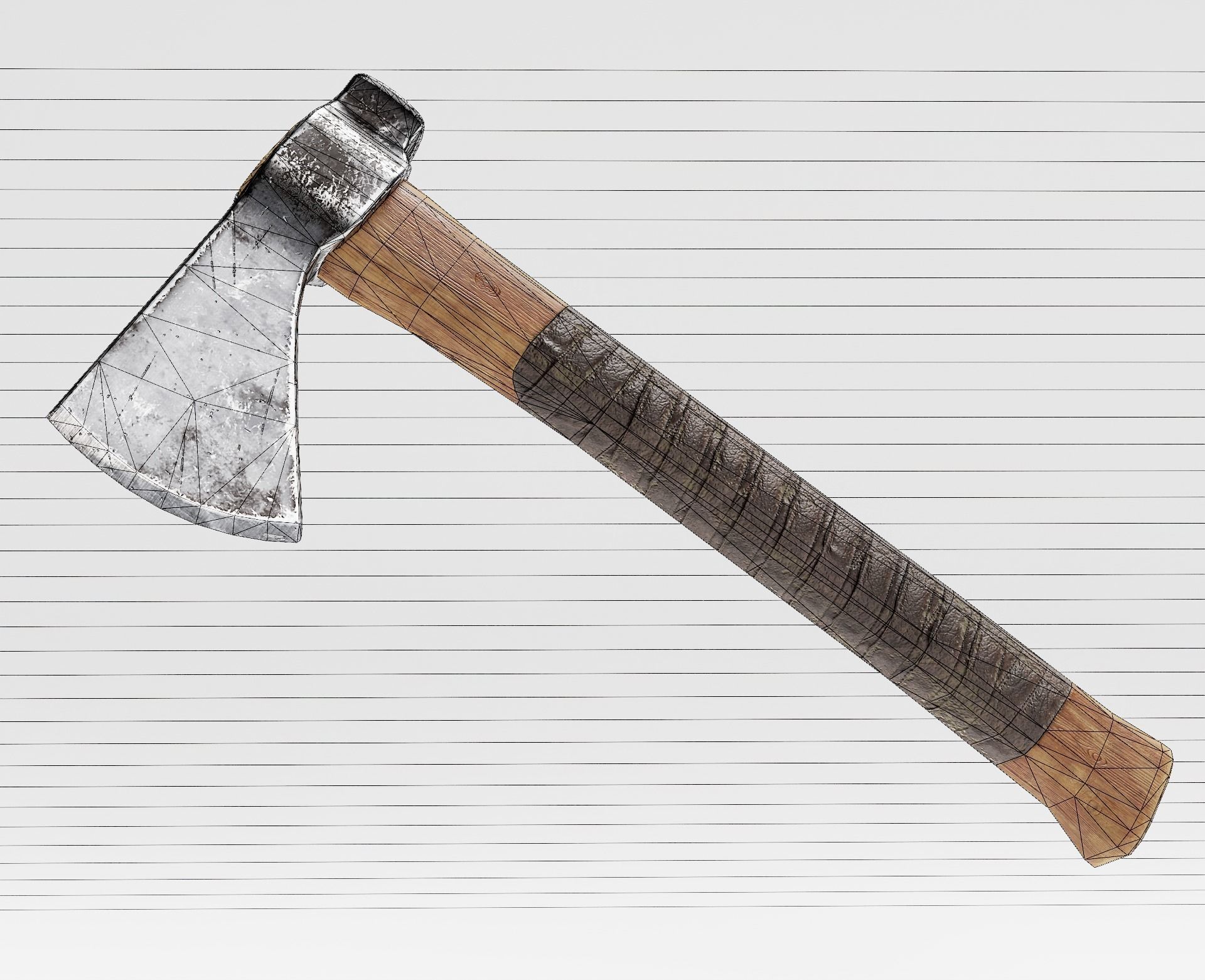  crafted scratched iron Hatchet axe tool er1 Low-poly 3D model_9