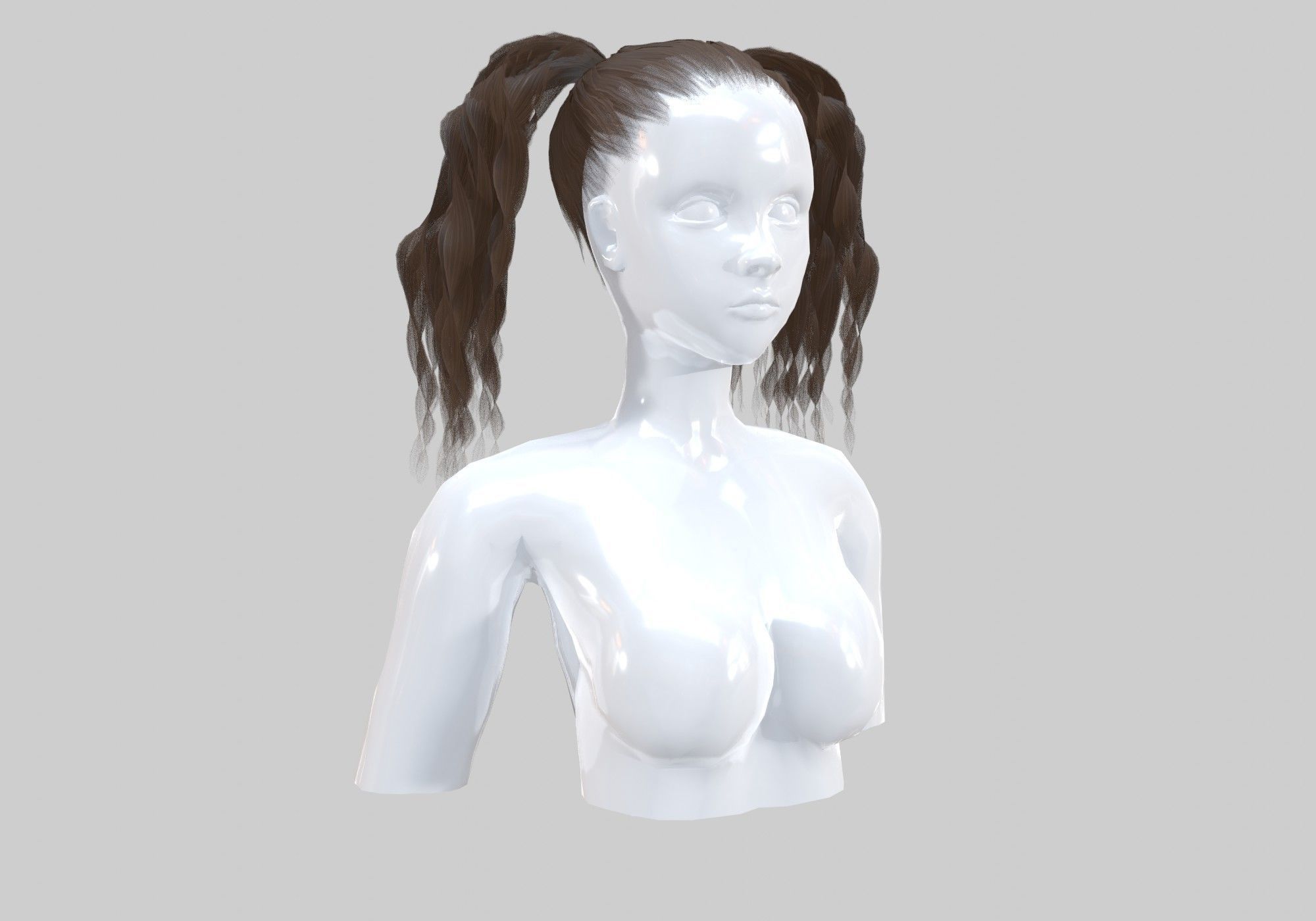 Pigtails Curly Hairstyle 3D model_1