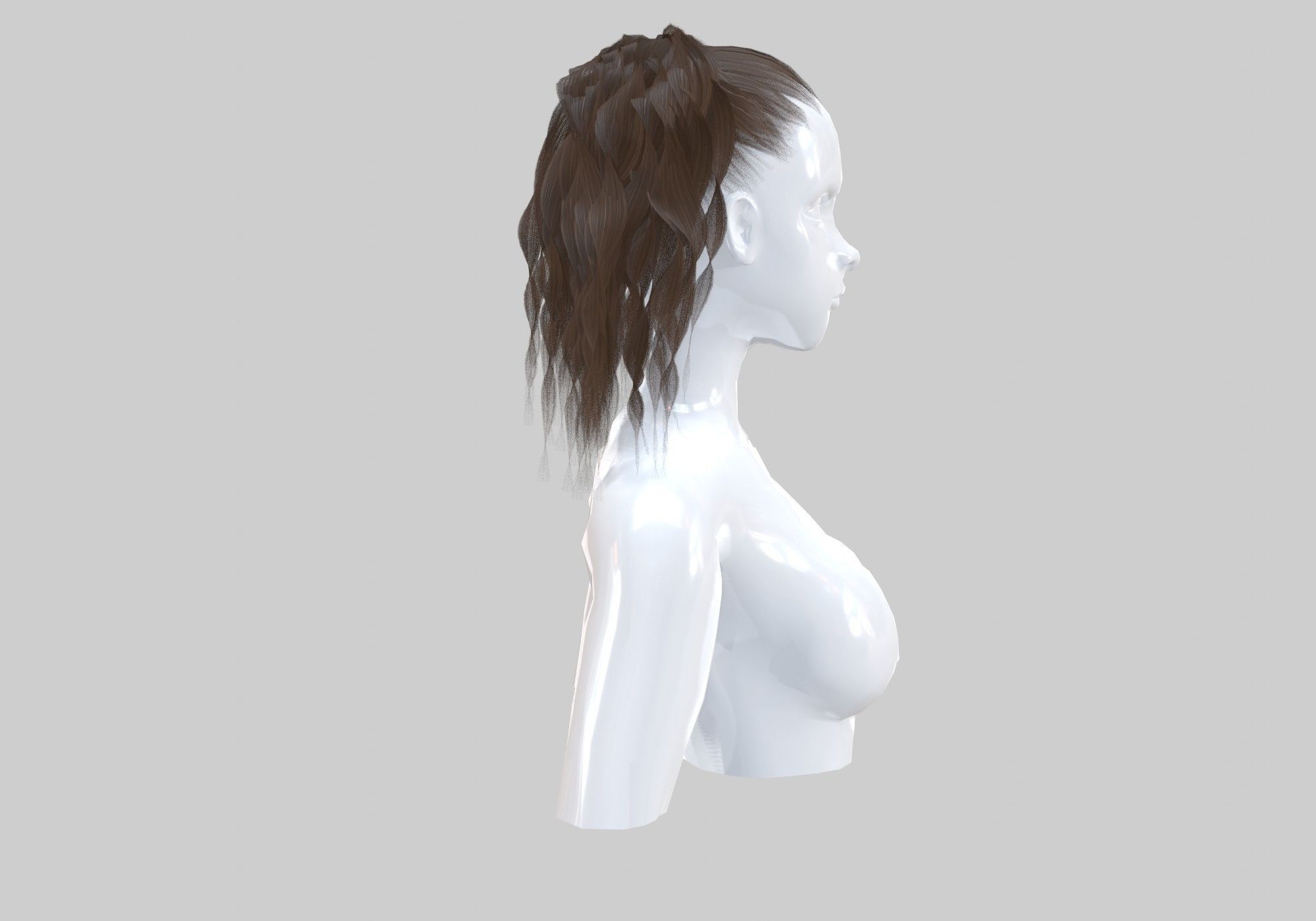 Pigtails Curly Hairstyle 3D model_2