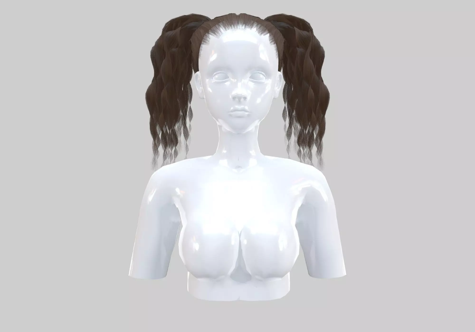 Pigtails Curly Hairstyle 3D model_0