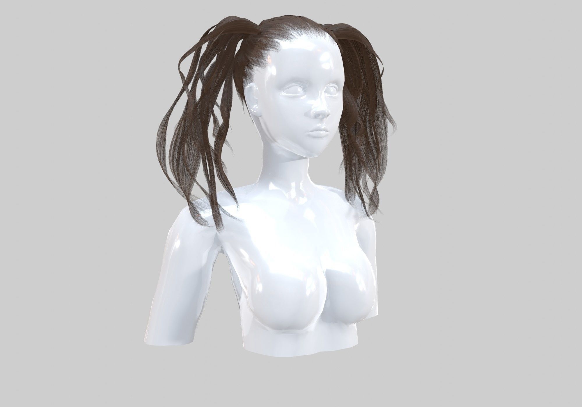 Female Pigtails Hairstyle 3D model_1