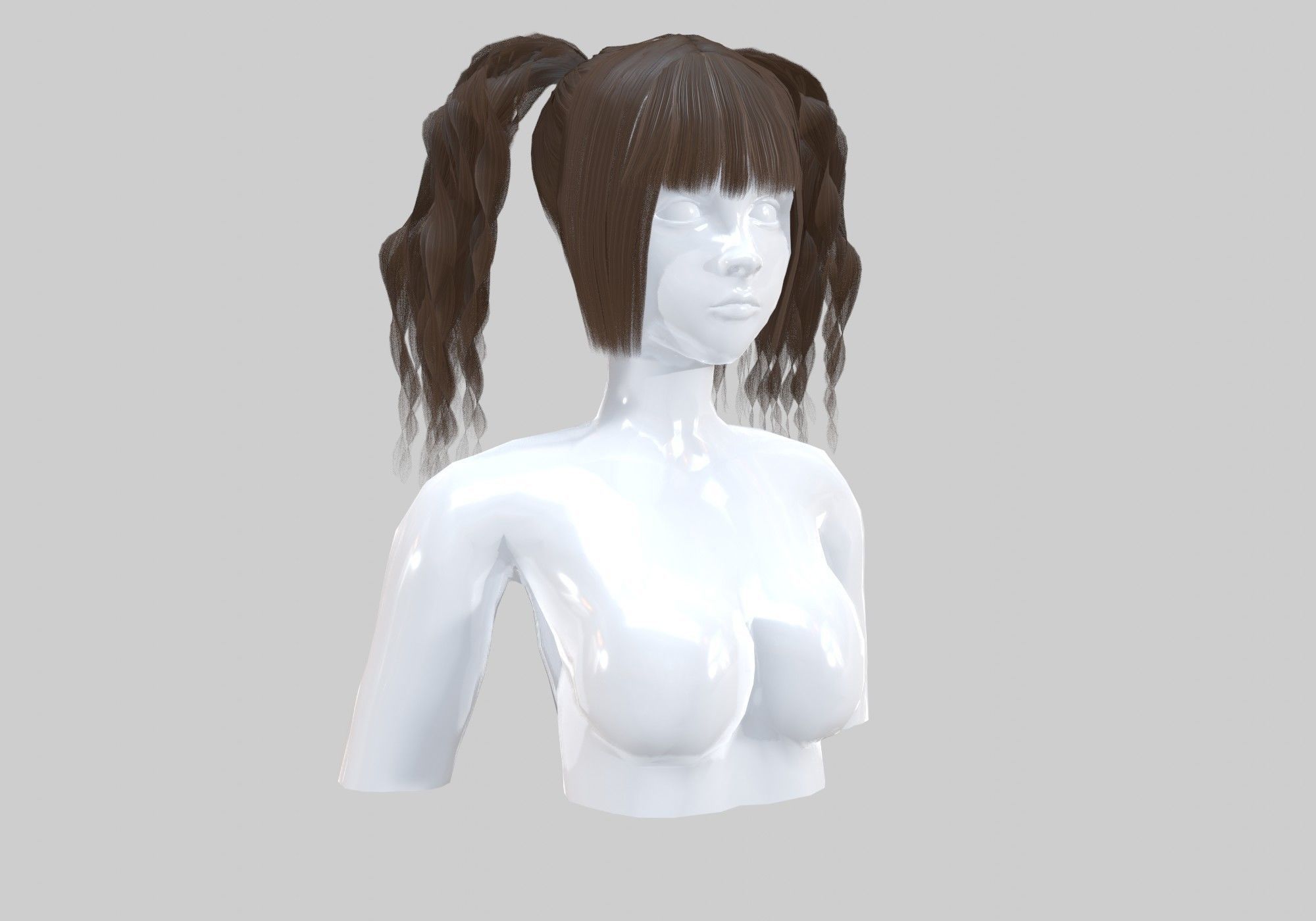 Curly Pigtails Hairstyle  3D model_1