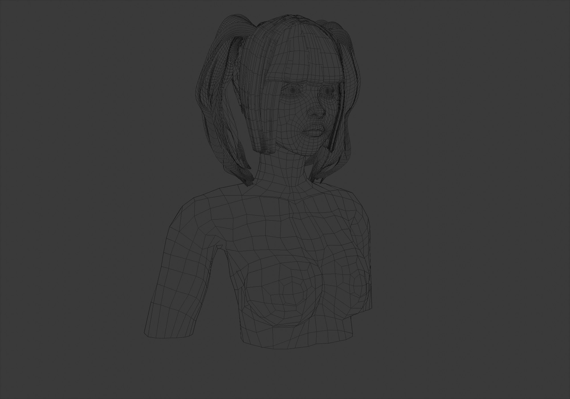 Bangs Ponytails Hairstyle 3D model_6