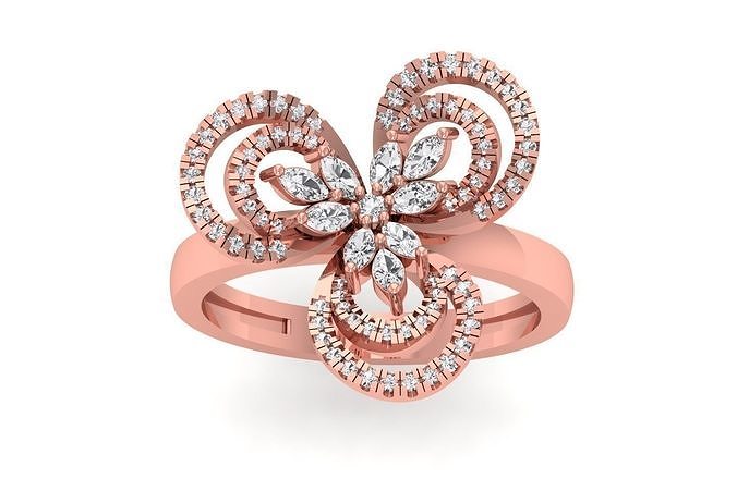 Solitaire Women Marquise Diamond Flower Ring 3D print model