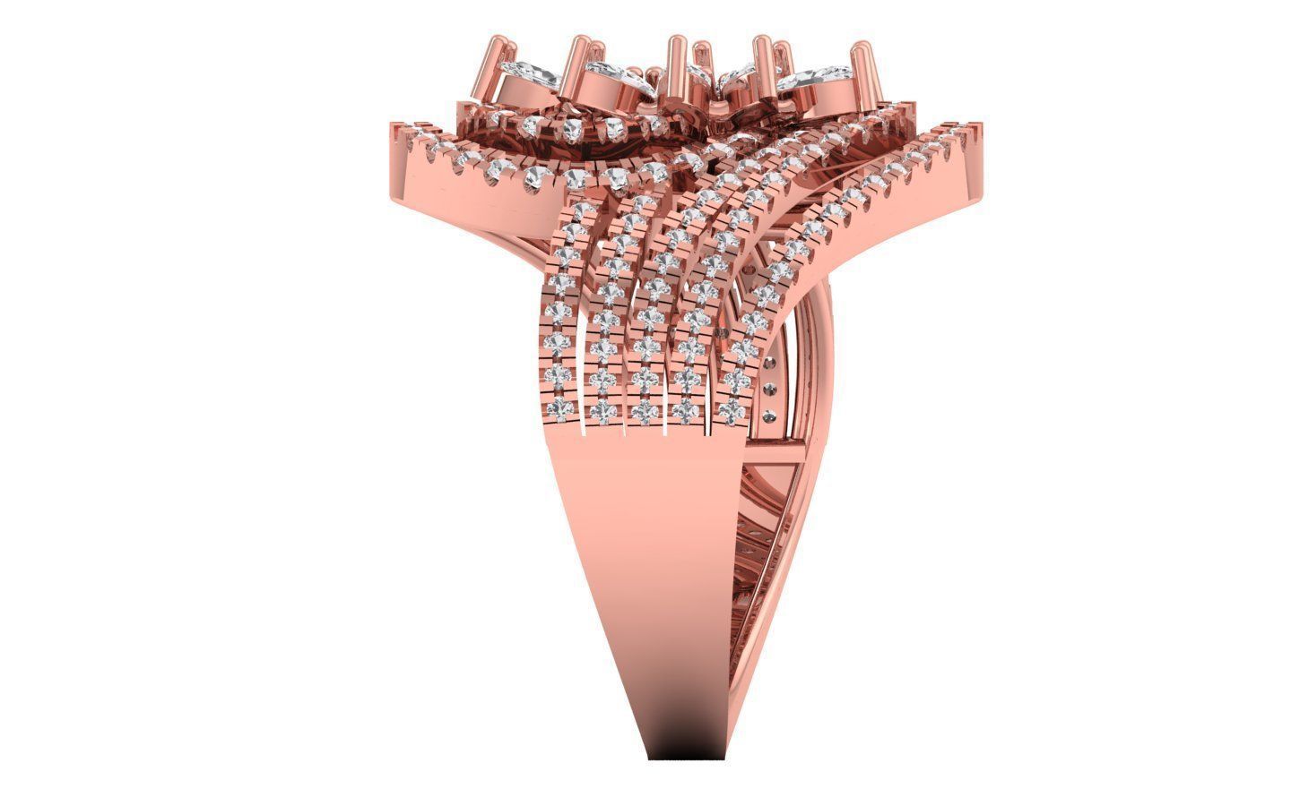 Marquise Diamond Four Band Bridal Ring 3D print model_1
