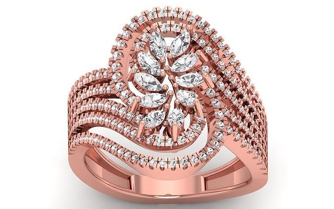 Marquise Diamond Four Band Bridal Ring 3D print model