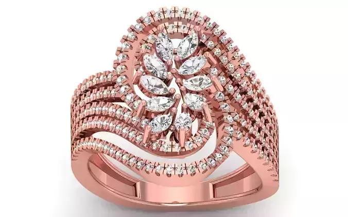 Marquise Diamond Four Band Bridal Ring 3D print model
