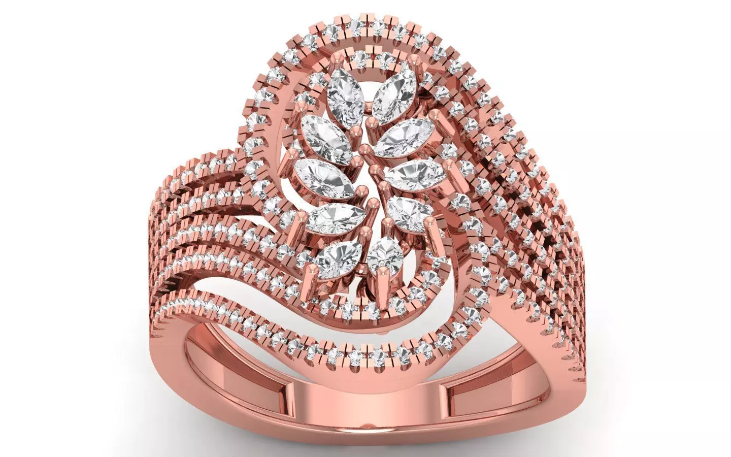 Marquise Diamond Four Band Bridal Ring 3D print model_0