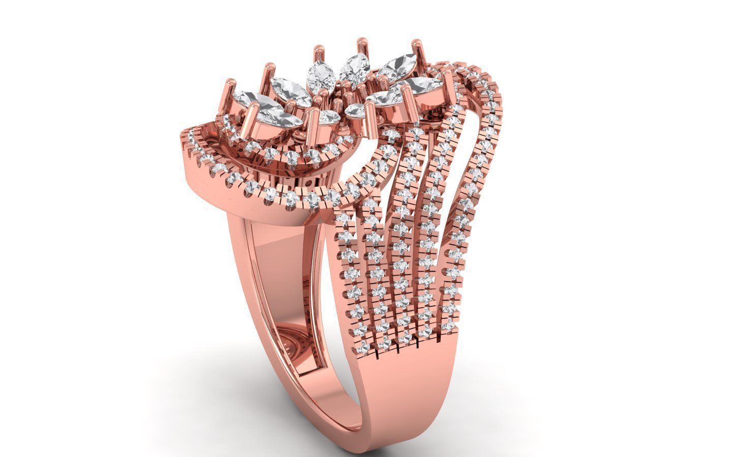 Marquise Diamond Four Band Bridal Ring 3D print model_2