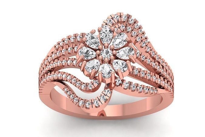 Women Flower Pear Diamond Bridal Ring  3D print model
