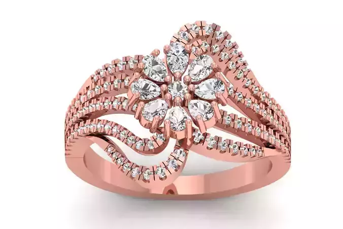 Women Flower Pear Diamond Bridal Ring  3D print model