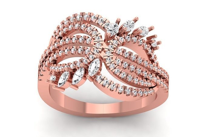 Marquise Diamond Engagement Flower Four Band Ring 3D print model