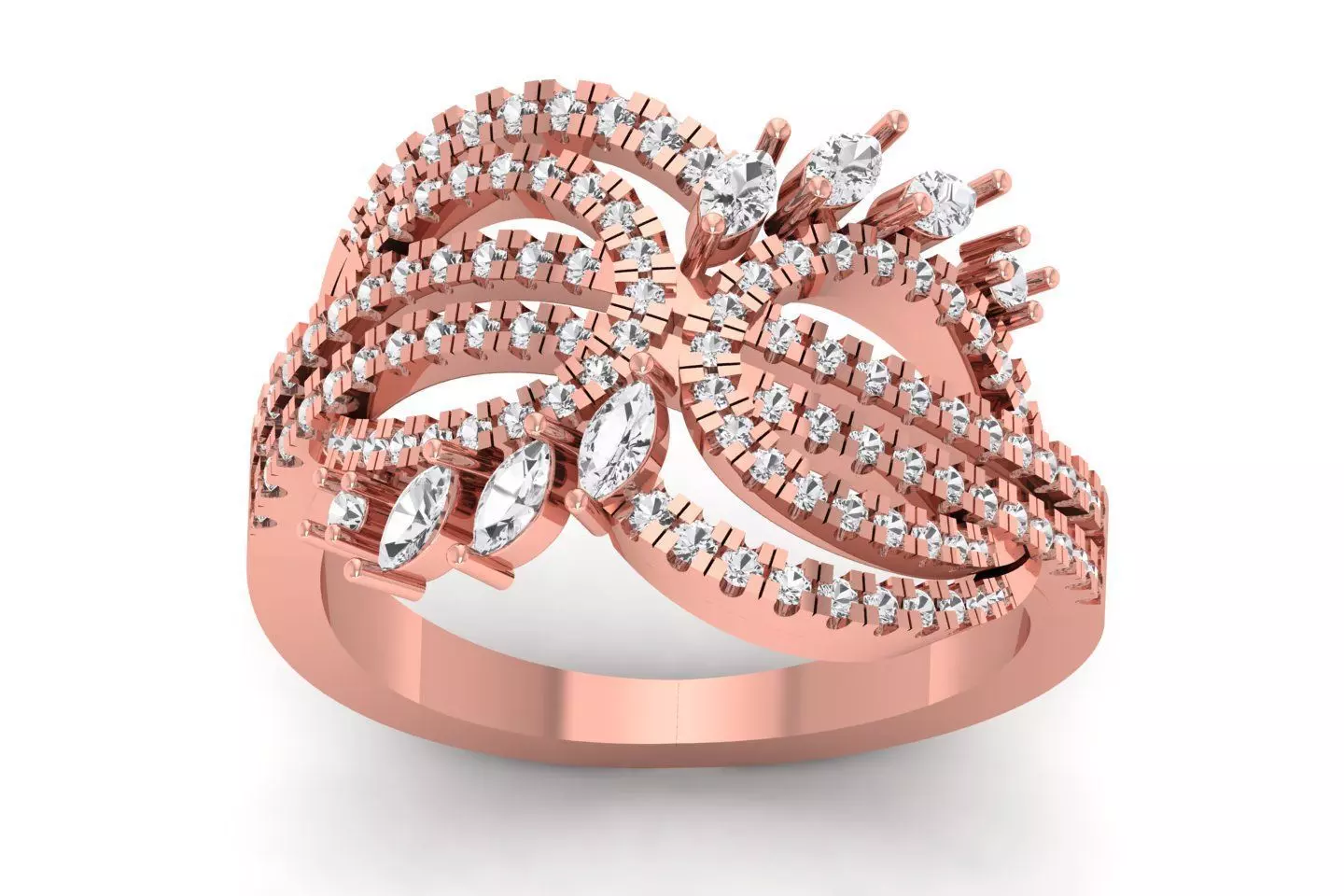 Marquise Diamond Engagement Flower Four Band Ring 3D print model_0