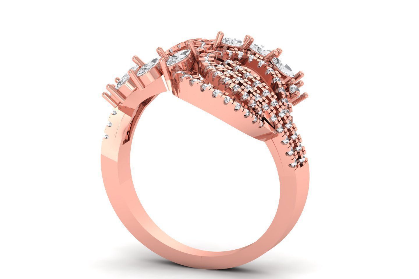 Marquise Diamond Engagement Flower Four Band Ring 3D print model_1