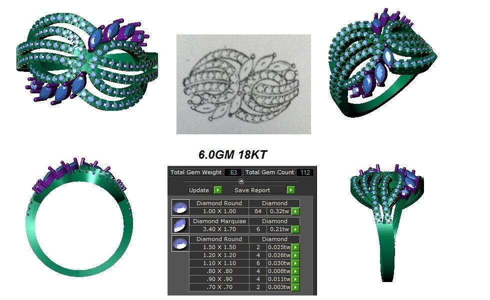 Marquise Diamond Engagement Flower Four Band Ring 3D print model_3