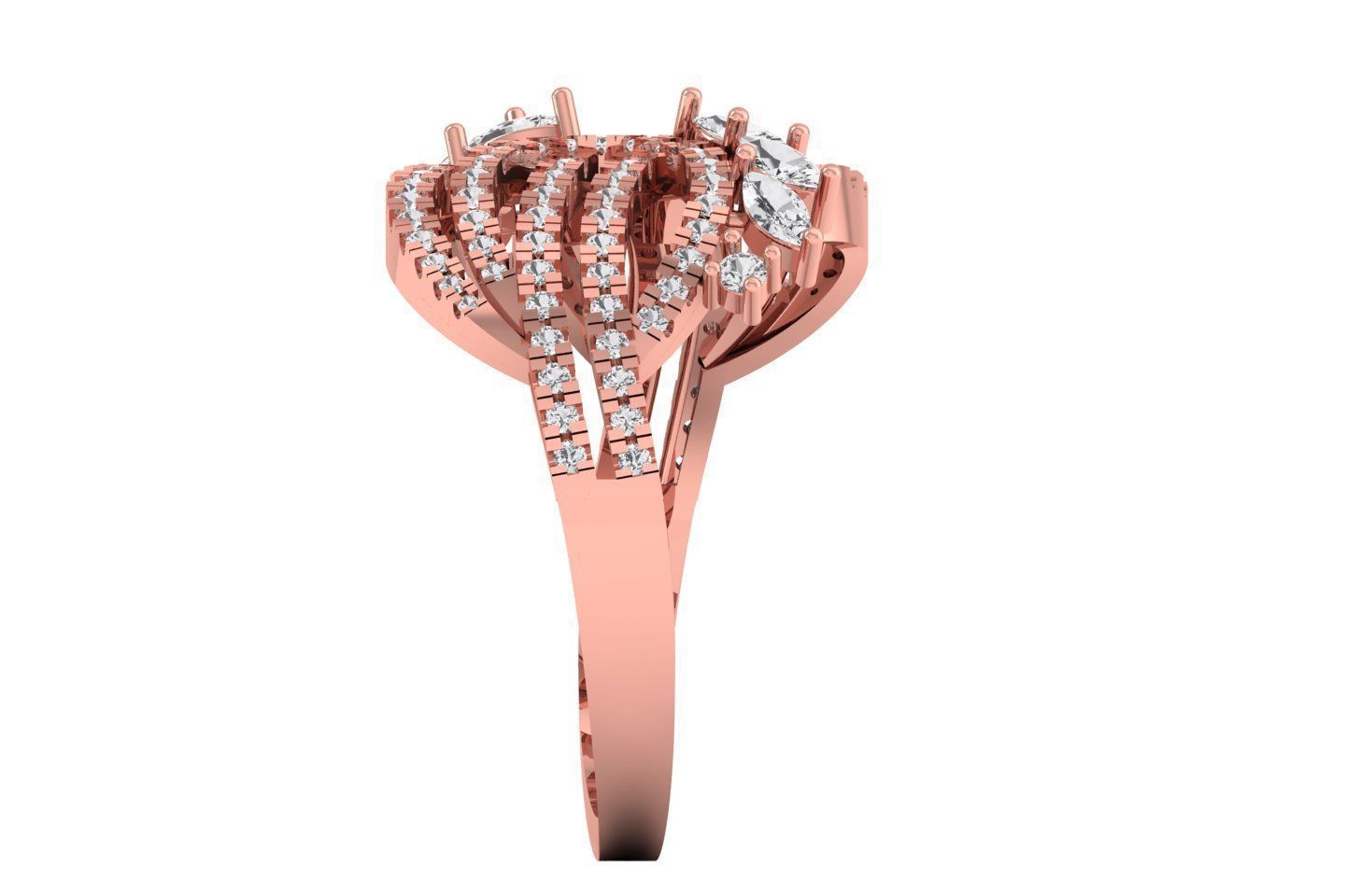 Marquise Diamond Engagement Flower Four Band Ring 3D print model_2